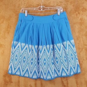 FLOREAT Womens Skirt Size 10 Blue Pleated A-Line Embroidered ANTHROPOLOGIE